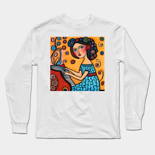 Young woman playing a Piano Long Sleeve T-Shirt by Colin-Bentham